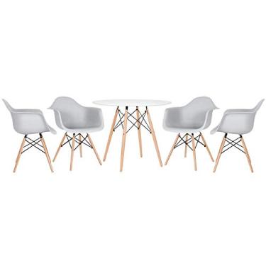 Imagem de Loft7, Mesa redonda Eames 90 cm branco + 4 cadeiras Eiffel Daw cinza claro