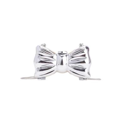 Imagem de HZhuyu Bolsa com laço para mulheres, mini laço de flor, bolsa tiracolo fofa bolsa de mão Y2k arco metálico pequena para festa espelhada, Laço prateado, Mini