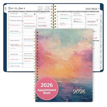 Imagem de Agenda de agendamentos 2026, agenda trimestral, semanal e mensal (janeiro de 2026 a dezembro de 2026), agenda de 21,5 x 28 cm com capa e abas flexíveis, perfeita para material escolar de escritório