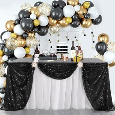 Imagem de B-cool Toalha de mesa preta com lantejoulas cintilantes, 127 x 203 cm, sobreposições retangulares de mesa para decorações de festa de aniversário e formatura