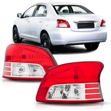Imagem de Conjunto de luzes traseiras compatível com Toyota Yaris 2007-2011 4 portas Sedan lâmpada de freio traseiro sem lâmpada, estilo de fábrica vermelho, substituição # TO2818133, TO2819133