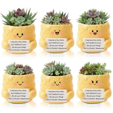 Imagem de Roshtia Pacote com 6 vasos de 6 cm com suporte emocional para frango, suculentas, com orifício de drenagem, mini vaso de flores fofo para casa, escritório, decoração de jardim, suporte para amigos