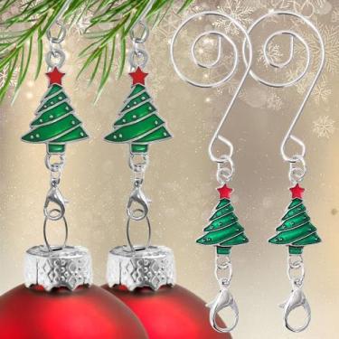 Imagem de 2 ganchos para decoração de árvore de Natal com pingente vermelho em forma de estrela de cinco pontas para pendurar em forma de S, 8 x 2,1 cm