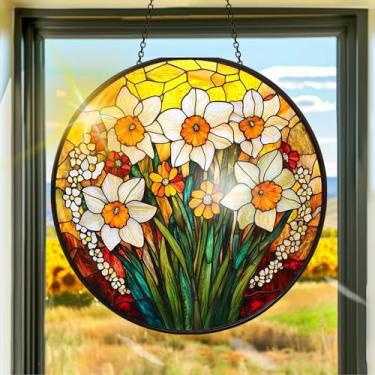 Imagem de Acrílico colorido, apanhador de sol, decoração de janela suspensa de flores, arte de parede de arco-íris, para quarto, varanda, interior e exterior, jardim, enfeites de Natal, decoração 19 x 19 cm
