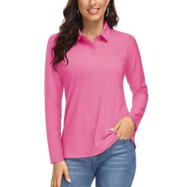 Imagem de Camisa polo MAGCOMSEN de manga comprida para mulheres com proteção UV5