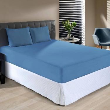Imagem de Jogo De Cama Solteiro Malha Liso 100% Algodão 2 Peças Anil