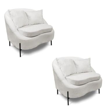 Imagem de Poltrona Decorativa Orgânica Pé De Metal Preto Kit 2 Zaya Bouclê C05 -