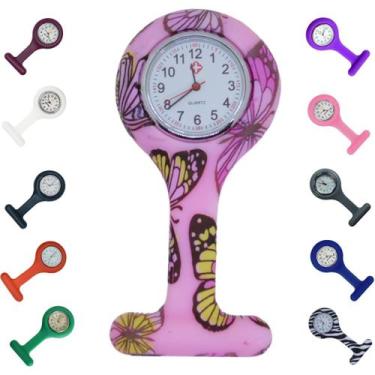 Imagem de Relogio Lapela Bolso Silicone Enfermagem - LOVE SAUDE, ROSA BORBOLETA