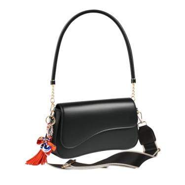 Imagem de Bolsa de ombro feminina Y2K moderna de couro PU Hobo Bolsas Clutch Saddle Crossbody Underarm Bag, Alça dupla preta, Casual