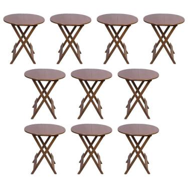 Imagem de Kit 10 Mesas Redondas Dobráveis Em Madeira Maciça 70X70 Imbuia Ideal Para Bares E Restaurantes