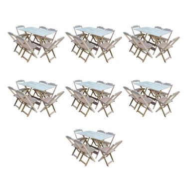 Imagem de Kit 7 Conjuntos De Mesa Dobravel Com 6 Cadeiras De Madeira 120X70 Para Restaurante E Bar- Sem Pintur