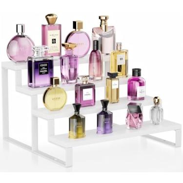 Imagem de HomePekite Organizador De Colônia De Madeira Branca Para Homens E Mulheres, Organizador De Perfume De 4 Camadas Para Cômoda, Suporte De Colônia À Prova D'Água Com Almofadas Antiderrapantes Para Fest