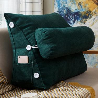 Imagem de Almofada De Leitura Triângulo Em Casa, Almofada De Apoio Lombar Em Cunha, Cama De Encosto Macia, Encosto De Cintura De Sofá, Almofada De Pescoço Ajustável, Dark Green, 60x22x50cm