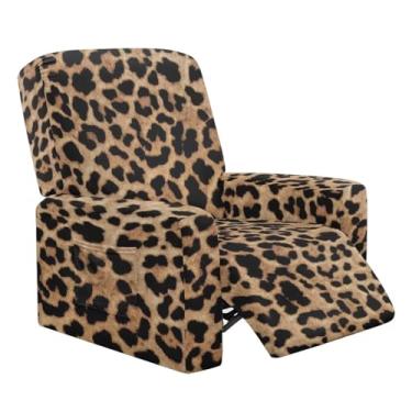 Imagem de Tansealive Capas reclináveis para cadeira reclinável com estampa de leopardo com estampa de guepardo, 4 peças, capa de poltrona preguiçosa, antiderrapante, elástica, reclinável, protetor de móveis