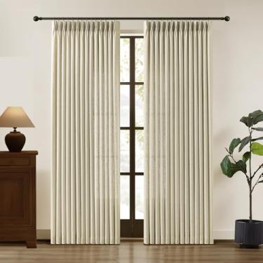 Imagem de Cortinas plissadas de linho de 213 cm de comprimento para sala de estar, cortinas plissadas com filtragem de luz neutra texturizadas, grossas, treinadas com memória, semitransparente, com ganchos para