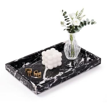 Imagem de Homaura Bandeja de banheiro de mármore para bancada e decoração de casa, bandeja de mármore decorativa natural para organizador de joias e perfumes, bandejas de luxo de pedra para cômoda, balcão de