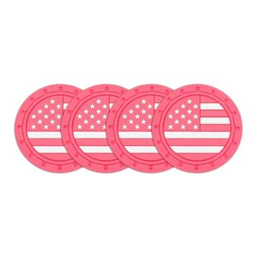 Imagem de Lyxheth 4 peças de porta-copos de carro, almofadas de copo de carro, bandeira americana colorida com inserção da bandeira dos EUA, porta-copos de copo de carro, acessórios de carro de 6 cm