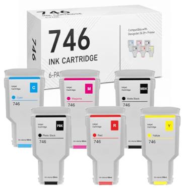Imagem de SUPERYILED Cartuchos de tinta 746 de substituição para HP 746 P2V83A P2V82A P2V81A P2V80A P2V79A P2V78A para impressora de grande formato DesignJet Z6 e Z9+ (pacote com 6 300 ml)