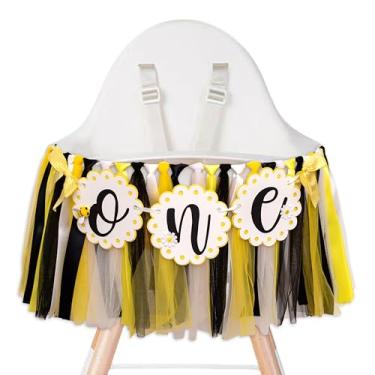 Imagem de Raoformi Banner Bee High Chair - Decoração de aniversário do primeiro dia da abelha para meninos e meninas, guirlanda de abelha doce, suprimentos de festa com tema floral