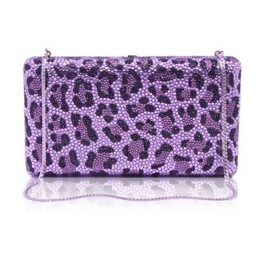 Imagem de Bestenda Bolsa de mão Leaprod de cristal para mulheres, formal, exclusiva, para casamento, animal, strass, festa noturna, Violeta, Large