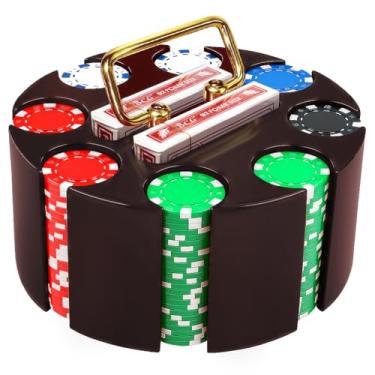 Imagem de Comfecto Conjunto De Pôquer, 200 Peças, 11,5G, Robusto Fichas Cassino Com Caixa Giratória Madeira Maciça E 2 Baralhos Cartas Para Iniciantes, Jogadores Casuais Profissionais Hold'Em Blackjack
