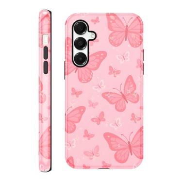 Imagem de FBHGLOA Capa para celular Galaxy A15 5G de 16,5 cm, borboletas rosas, fofa, feminina, borboleta, estrelada, à prova de choque, TPU fino e policarbonato rígido, capa protetora resistente a amarelamento