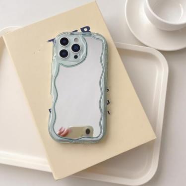 Imagem de Capa de espelho de maquiagem Curly Wave Arc para iPhone 16, 15, 14 Plus, 13, 12, 11 Pro Max, Airbags, silicone macio, capa fofa (para iPhone 15 Pro/verde)
