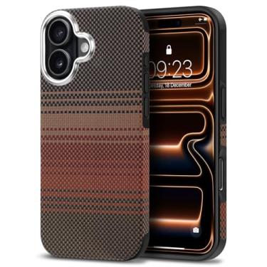 Imagem de TENDLIN Capa de fibra de aramida real compatível com iPhone 17 [proteção militar contra quedas] [compatível com MagSafe] Design de texturas de fibra de carbono TPU híbrida, capa fina, vermelha