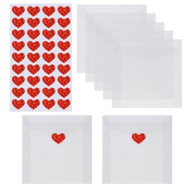Imagem de ONLYKXY 30 peças de mini sacos de papel de manteiga translúcidos brancos com adesivo de coração de glitter vermelho para decoração de embalagem de artesanato, bolsa pequena de presente de vidro