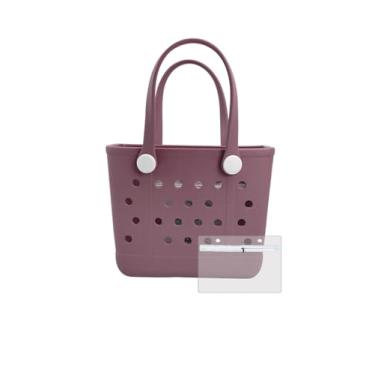 Imagem de Urvczza Bolsa de praia de borracha, bolsa feminina à prova d'água, para viagens, piscinas e academias, Roxo vermelho/P, Small, Bolsa de praia à prova d'água