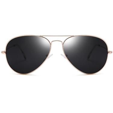 Imagem de NULOOQ Óculos de sol aviador clássicos para homens e mulheres – lentes polarizadas retrô óculos de sol para dirigir 58 mm, A1* Armação dourada/lente cinza, Medium