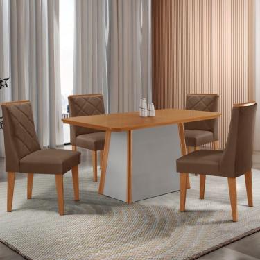 Imagem de Mesa De Jantar Diane 120cm Tampo Mdf Lam 4 Cadeiras Isadora Moderna Veludo Marrom Naturale Off White
