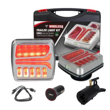 Imagem de NeaLia Luzes de reboque magnéticas sem fio, luz de reboque de LED recarregável para caminhão de reboque, kit de luzes de reboque à prova d'água para trailer, trailer, barco, caravana, freio de seta