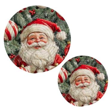 Imagem de Blueangle 2 peças de suporte de panela de tripé de Papai Noel fofo - conjunto de pegadores de panela de tecido redondo - almofadas quentes trançadas de algodão - porta-copos - tapetes de mesa para