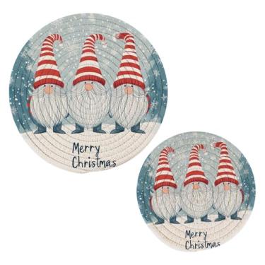 Imagem de Blueangle 2 peças de suporte de panela de gnomo de Natal fofo - conjunto de pegadores de panela de tecido redondo - almofadas quentes trançadas de algodão - porta-copos - tapetes de mesa para cozinhar