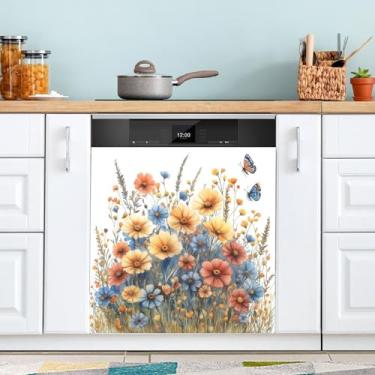 Imagem de ATTX Capa magnética de borboletas silvestres para lava-louças, 58,4 cm C x 66 cm A decoração da capa frontal da máquina de lavar louça, decalques de armário doméstico eletrodomésticos adesivos #231