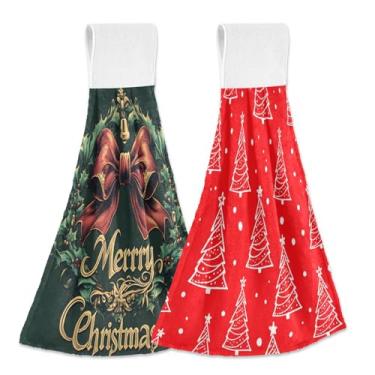Imagem de Blueangle Pacote com 2 toalhas de gravata para pendurar guirlanda de Natal - Toalhas de prato de veludo coral macias absorventes para cozinha e banheiro (473)