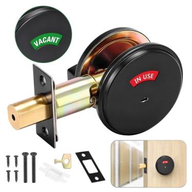 Imagem de Aglehome Fechadura de banheiro com indicador de ocupação, trava de banheiro ocupada vazia, fechadura comercial em uso/vazio, trava indicadora de privacidade ANSI grau 2 para banheiros, preta