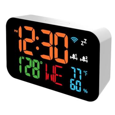 Imagem de Relógio de Mesa WiFi Calendário Termômetro Higrometro Inteligente com Display LED Digital Suporta Calibração Automática Brilho Ajustável em 4 Níveis Visualização Remota via APP Alerta Alta Temperatura