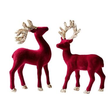 Imagem de MotiveTech Estatuetas de Renas de Natal Aveludadas, Esculturas de Animais, Estátuas Rústicas de Renas, Decoração de Natal para Lareira Interna de Aniversário, a Pair Red