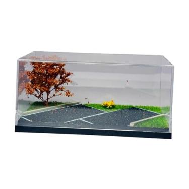 Imagem de YIJU Vitrine para exibição de carros em escala 1/64, com vidro artificial e árvore como proteção contra poeira, ideal para estacionamento.