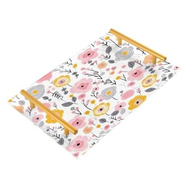 Imagem de Wassud Bandeja de banheiro Spring Flowers com alças organizador de perfume de acrílico para banheiro, quarto, cozinha, balcão de 30 x 20 cm