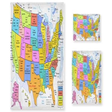 Imagem de STAYTOP Conjunto de toalhas de mapa do mundo colorido, 3 peças, toalha de secagem rápida altamente absorvente para academia, spa, banheiro