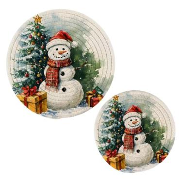 Imagem de Wassud Conjunto de tripé de boneco de neve em aquarela para pratos quentes, suportes de panela redondos, almofadas quentes de algodão, porta-copos elegantes, decoração de cozinha e acessórios, 2 peças