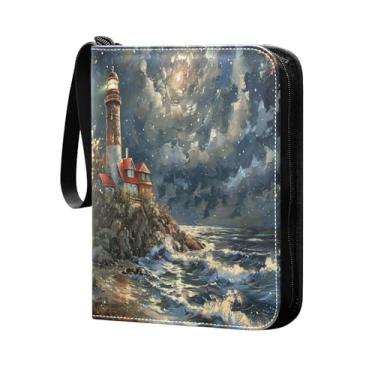 Imagem de Wassud 4 bolsos para fichário de cartas colecionáveis com pintura a óleo Lighthouse comporta 400 cartões padrão, álbum TCG CCG MTG, presentes para colecionadores, meninos e meninas