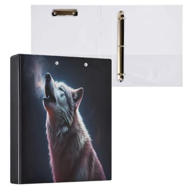 Imagem de STAYTOP Organizador de fichário redondo de lobo rugindo, fichário de 3 anéis com prancheta (carta A4), fichário fofo para material de escritório escolar