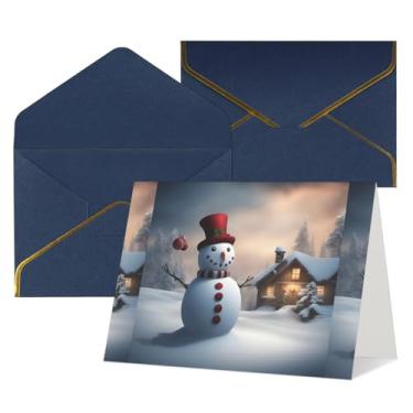 Imagem de SKKNT Boneco de neve de natal 3 cartões impressos para todas as ocasiões, convites de festa de aniversário de casamento, 12,7 x 15,2 cm