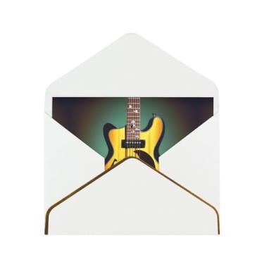 Imagem de SKKNT Cartões de felicitações com impressão de instrumentos musicais de guitarra baixo para todas as ocasiões, convites de festa de aniversário de casamento, 12,7 x 15,2 cm