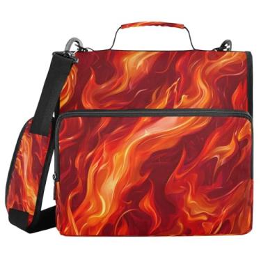 Imagem de Fichário com zíper laranja fogo com alça e alça de ombro, fichários de 3 anéis de 3 cm