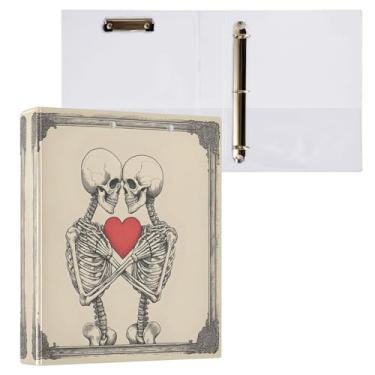 Imagem de STAYTOP Organizador de fichário redondo de caveira de coração vermelho, fichário de 3 anéis com prancheta (carta A4), fichário fofo para material de escritório escolar